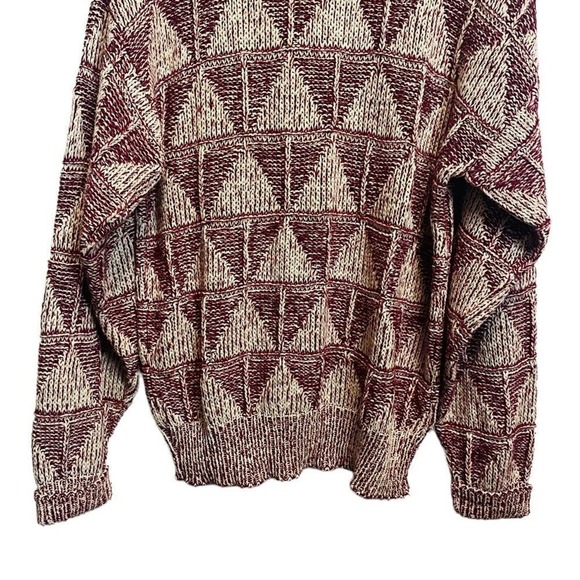 John Weitz Maroon Kint Pullover Medium Sweater Made in USA Y2K Triangular Print - Picture 2 of 10